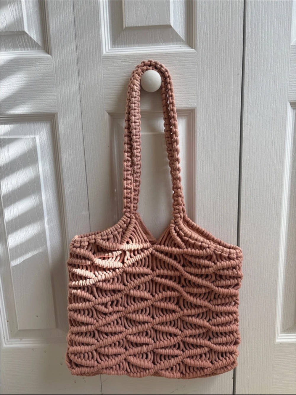 Handwoven Rosé Pink Macramé Tote Bag